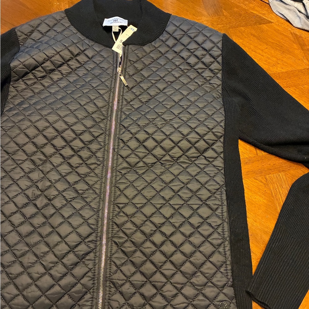 Sioni Black Quilted Jacket with Knit Collar